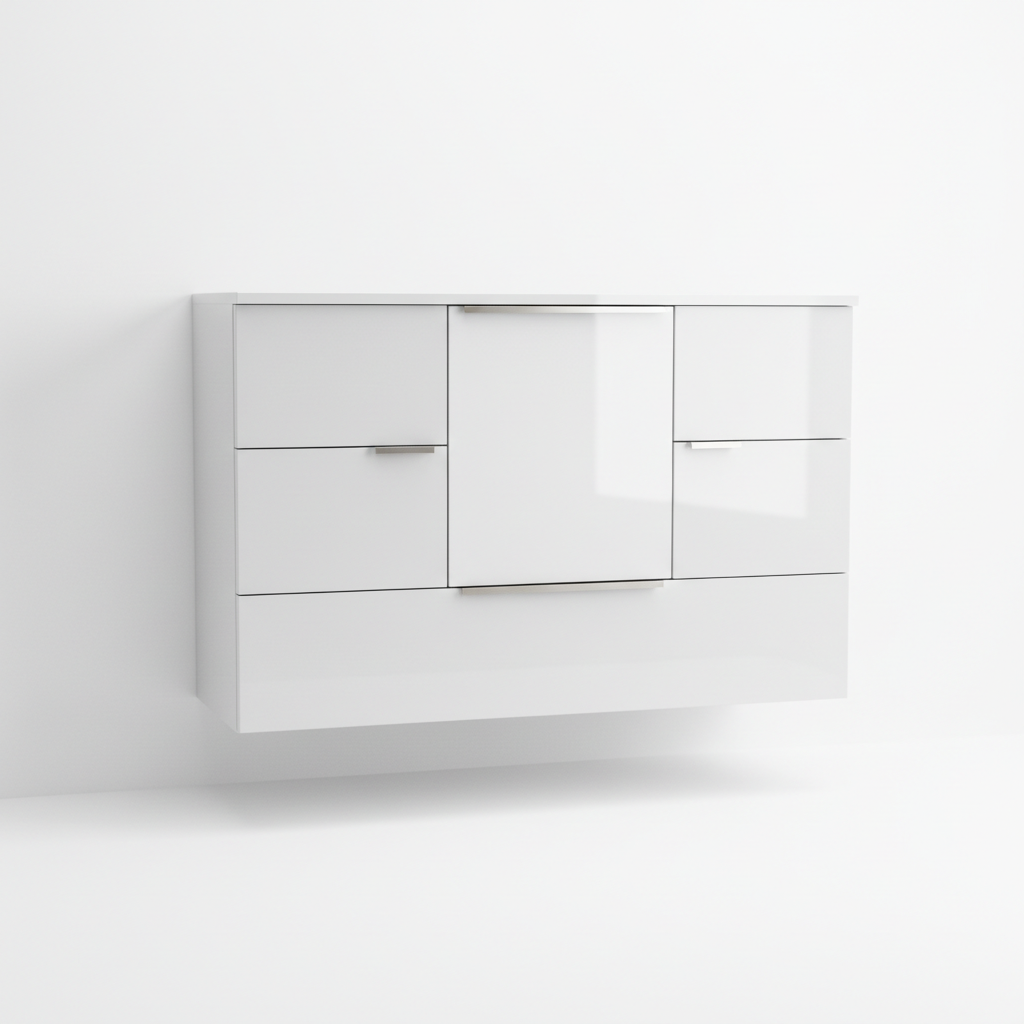 White wall cabinet with C-profile handles