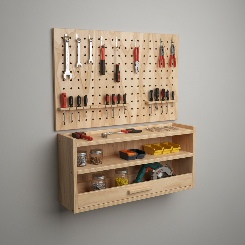 Tool Storage Cabinet with Pegboard made from Plywood