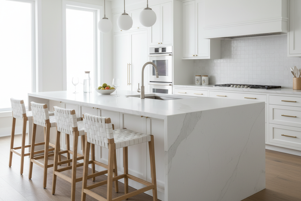 Kitchen Island with Waterfall Edge in Kitchen Setting