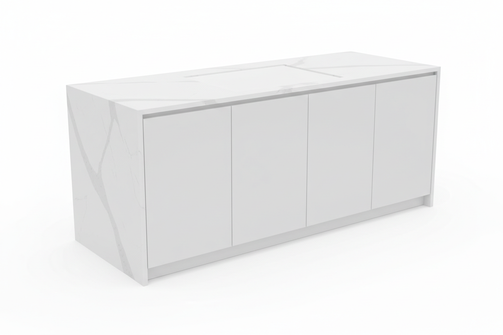 Kitchen Island with White Diamond Stone - Front View