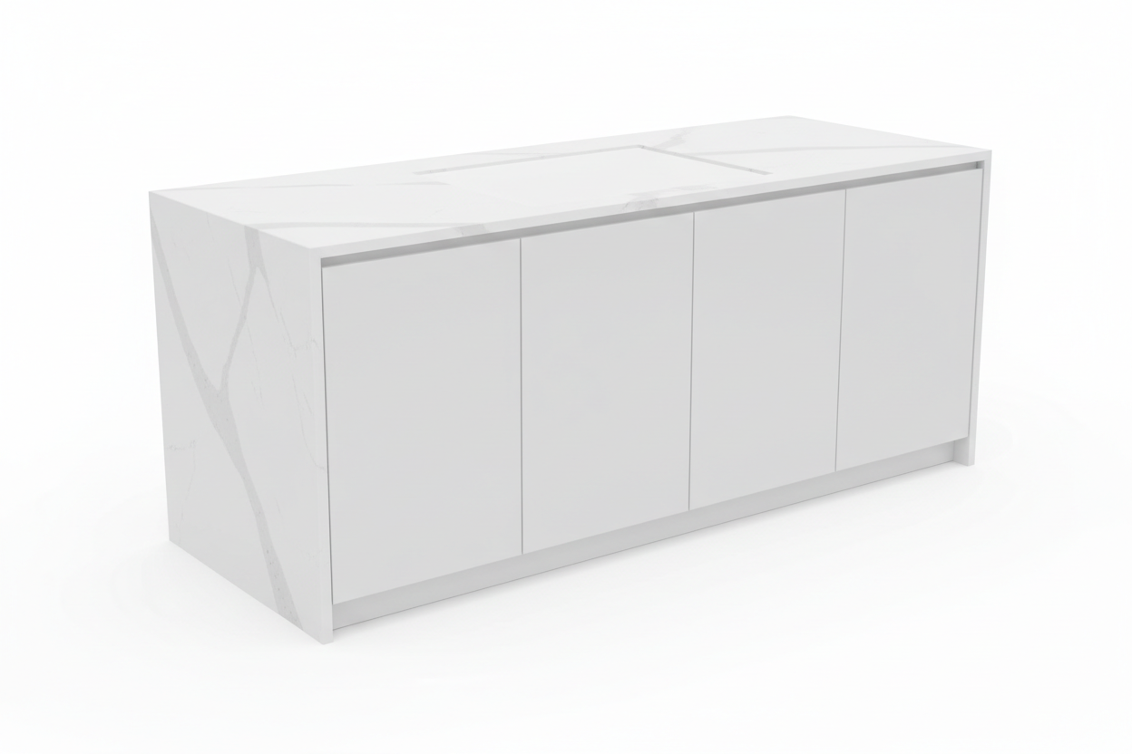 Kitchen Island with White Diamond Stone - Front View