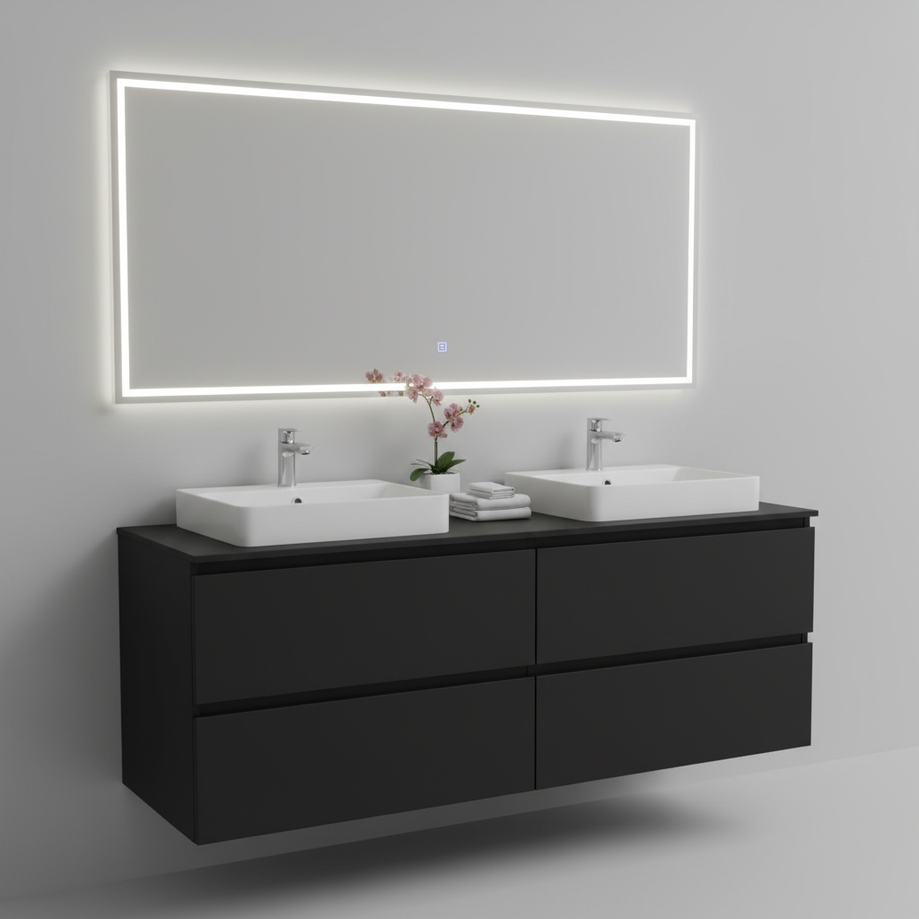Double Basin Vanity Cabinet 1200mm in Matte Black
