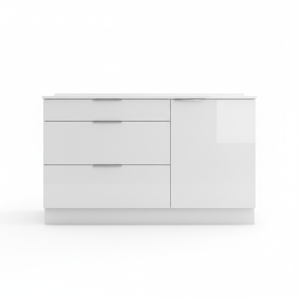 White base cabinet with C-profile handles