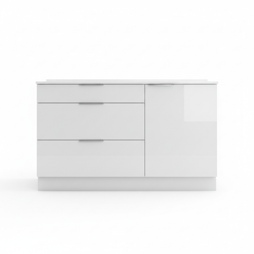 White base cabinet with C-profile handles